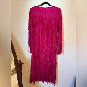 Oh So Modest Vibrant Pink Fringe Dress